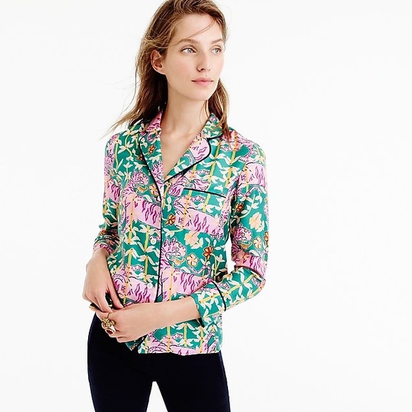 J. Crew Tops - J.Crew Drake’s London Green Bengal Tiger SilkTop 4